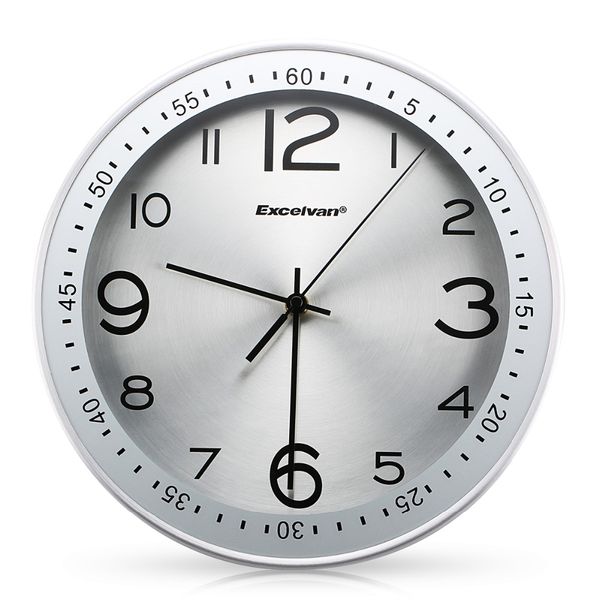 

excelvan 12" large silent wall clock quiet sweep movement round metal clocks no-ticking hd glass morden home decoration watches