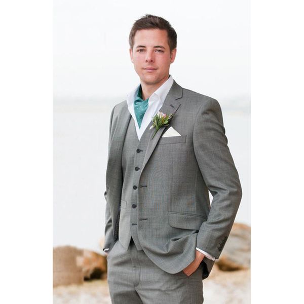 

tpsaade new light gray wool men suit for wedding 3 pieces (jacket+pants+vest+tie) fashion custom made high quality groom blazer, White;black