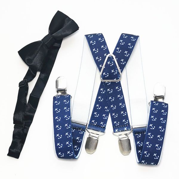 

kids anchor print suspenders bow tie sets boys girls x-back suspender butterfly neck tie set children accessories lb020, Black;white