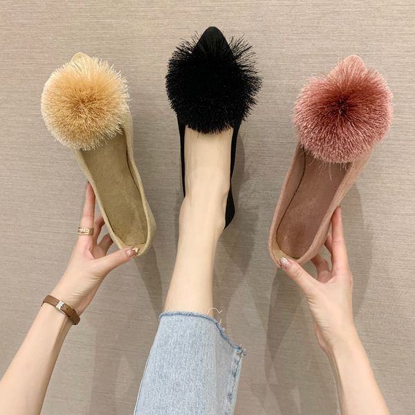 

shoes woman flats shallow mouth women's moccasins all-match casual female sneakers soft modis loafers fur pointed toe dress, Black