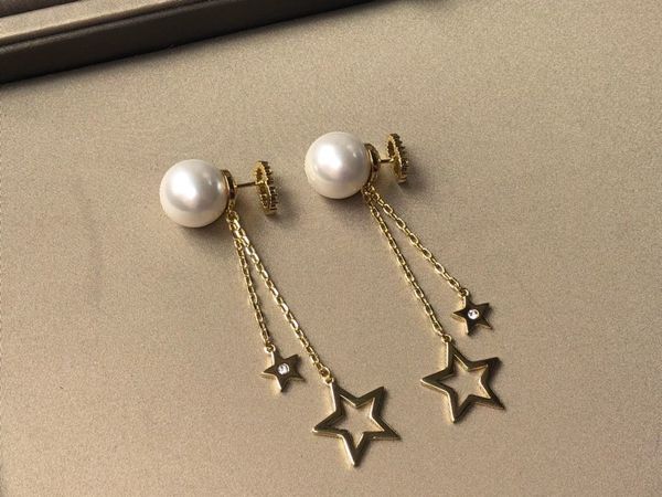 

earrings pearl pentagram tassel earrings classic simple style dangle chandelier earrings sweet fashion fine jewelry, Silver