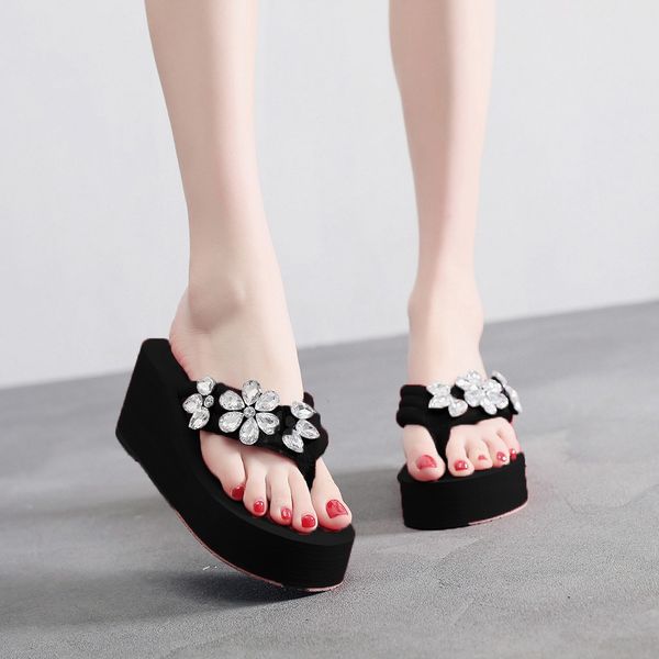 

youyedian summer flip flops beach women slippers fashion crystal women slippers casual shoes wedges platfrom, Black