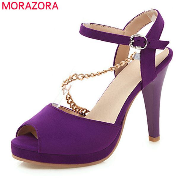 

morazora 2019 new arrival women sandals peep toe summer super high heels platform ladies unique chain party wedding shoes woman, Black