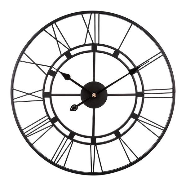 

40cm 3d iron art roman numerals clock silent wall clock modern design clocks for home decor horloge murale - black