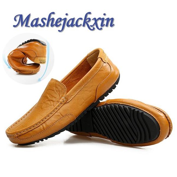 

fashion genuine leather mens casual shoes comfortable men loafers moccasins anti slip flat driving shoes male, Black