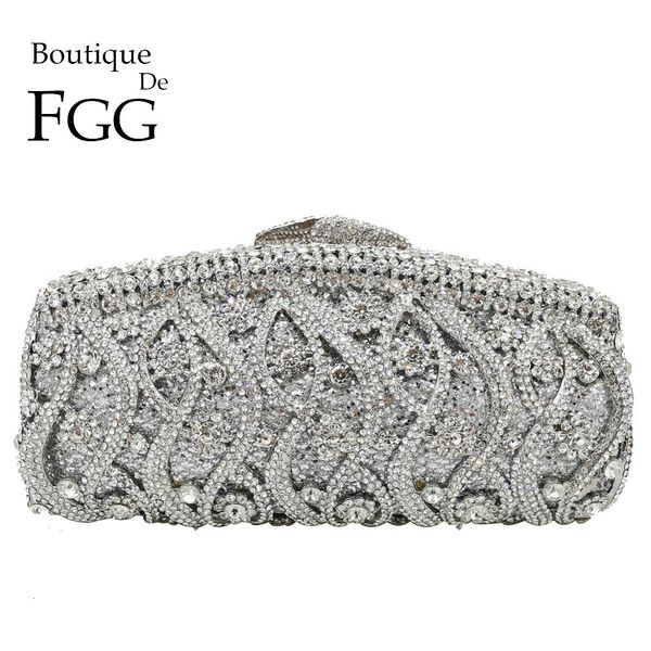 

boutique de fgg hollow out crystal women clutches evening bags wedding party cocktail metal minaudiere diamond handbag and purse cj191209, Black;red