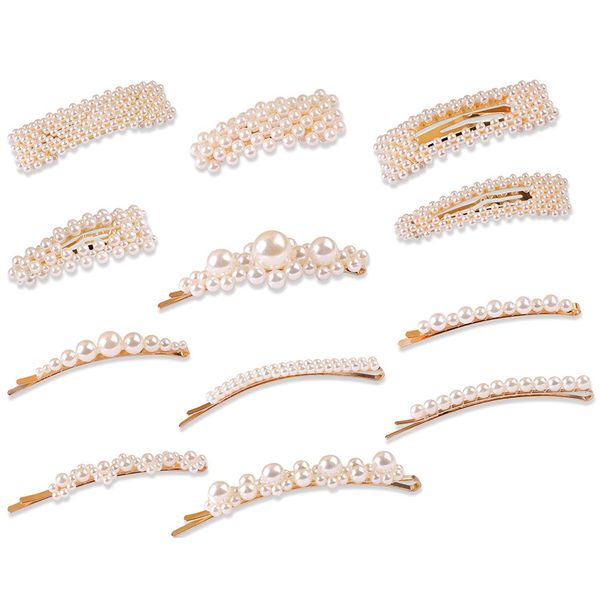 

pearls hair clips for women girls 12pcs large bows/clips/ties for birthday valentines day gifts bling hair pins headwear barrett, Golden;white