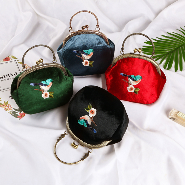 

embroidered bird metal handbag mouth gold evening bags for women fashion female minority dinner bags chinese style clutch purse