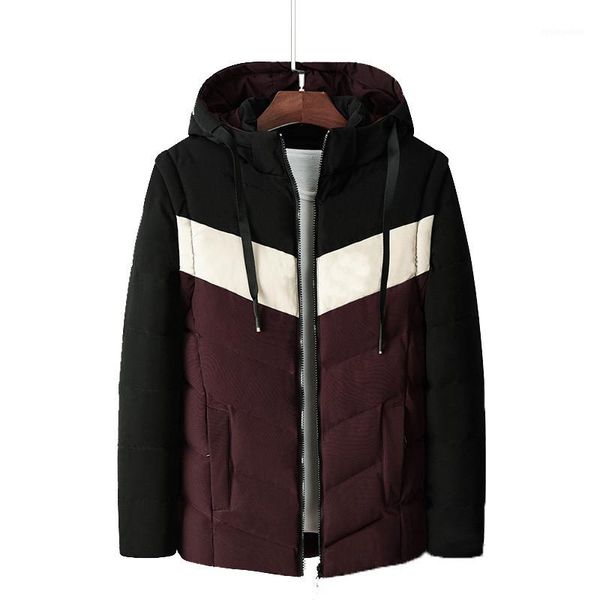 

пальто толстые с длинным рукавом с капюшоном мужская верхняя одежда мода свободные полосатые печатные мужская одежда зима мужчины вниз, Black