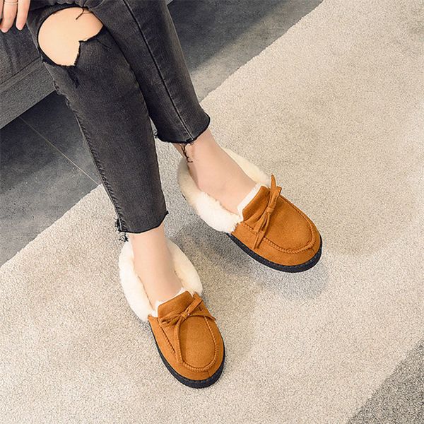 

women winter flat shoes women's soft warm sewing platform ladies slip on fur plush bowtie woman causal comfort female new 2019, Black