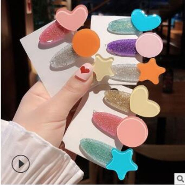 Diy Simple Multi Acrylic Fantasy Sequins Hair Bb Clips Round Heart