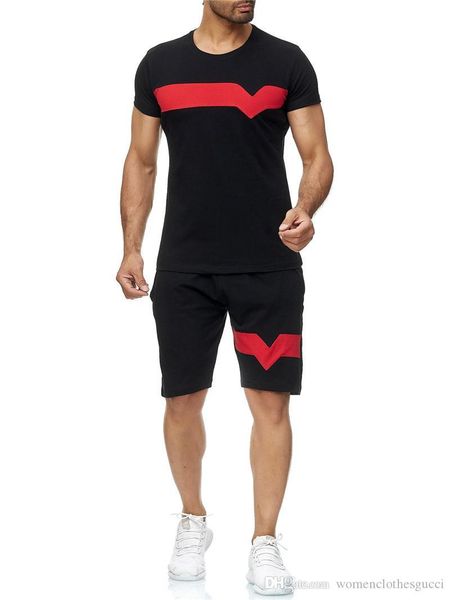 

panelled print mens short sleeve designer tracksuits o neck summer quick drying slim mens 2pcs sports sets