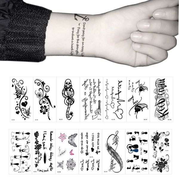 

heap Temporary Tattoos 1 Sheet Classic Black Tatoo Cat Bird Flower DIY Waterproof Fake Temporary Tattoo Sticker for Women Hand Body 105*6