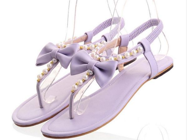 

2019 women's sandals in summer with new style flat bottom bowknot @87, Black