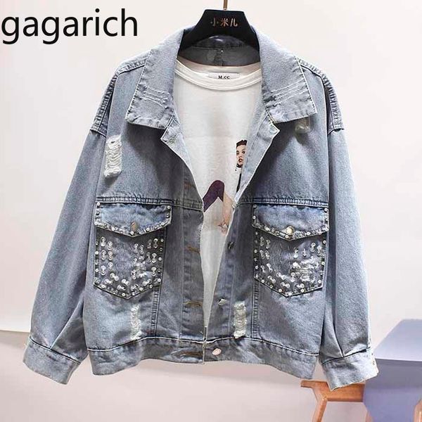 

gagarich women denim jacket short loose korean version 2019 autumn new style joker chic student coat hole tide 2019, Black;brown