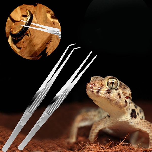 

2шт ручной из нержавеющей стали прямой изогнутый наконечник длинный пинцет для кормления рептилий