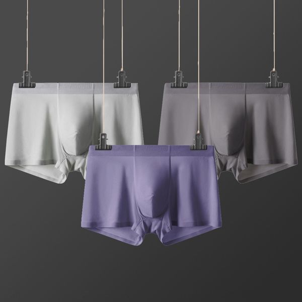 

40 ultra thin denier pure color ice silk underwear underwear ultra thin traceless men's boxer pants comfortable boxer pants, Black;white