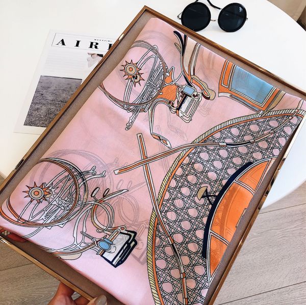 

designer brand classic women silk scarf female horse printed scarves ladies beach wrap chiffon shawl sunscreen soft foulard muffler bandanna, Blue;gray