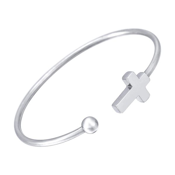 

women stainless steel bangle cross silver open bracelet for women girl classical open cuff bracelets gifts, Black