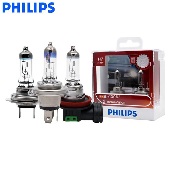 

philips x-treme vision h1 h4 h7 h11 9003 9005 9006 hb3 hb4 car headlight bright halogen bulbs ece approve 100% more vision, pair