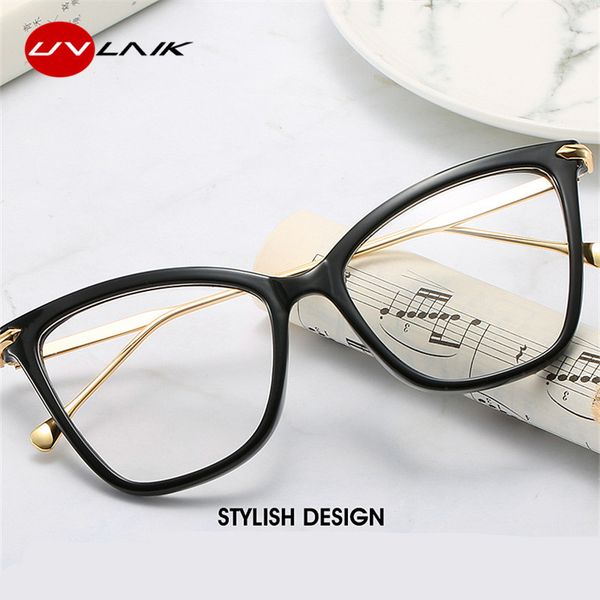 

uvlaik cat eye glasses frames women brand optical myopia eye glasses ladies transparent spectacle computer eyewear, Black