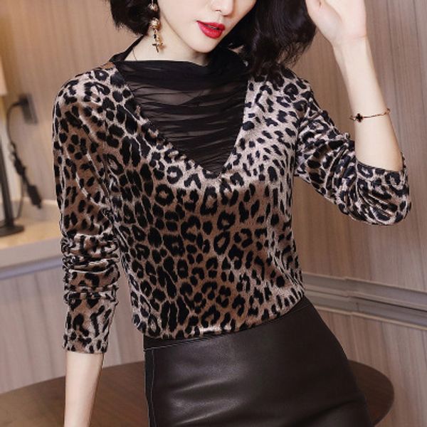 

luxury leopard skinny vintage designer brand tees velvet long sleeve plus size knits for women, White