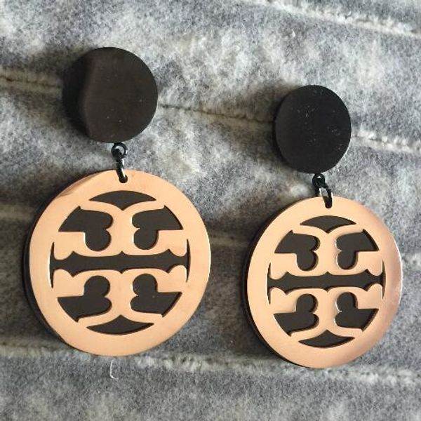 

2019 Famous Brand Jewelry Black Gold Plated Big Size Fashion Earrings T Stamp 316L stainless Steel Women's Wholesale Earrings