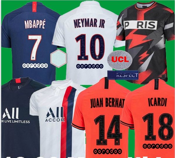 

19 20 maillots de foot psg soccer jersey 2019 2020 camisetas paris mbappe marquinhos gana icardi sarabia navas long football shirt, Black;yellow