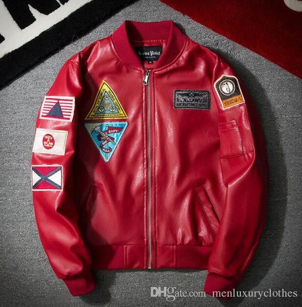 

designer mens pu leather jacket ma1 pilot coats bomber jackets embroidery design baseball jacket coats, Black;brown