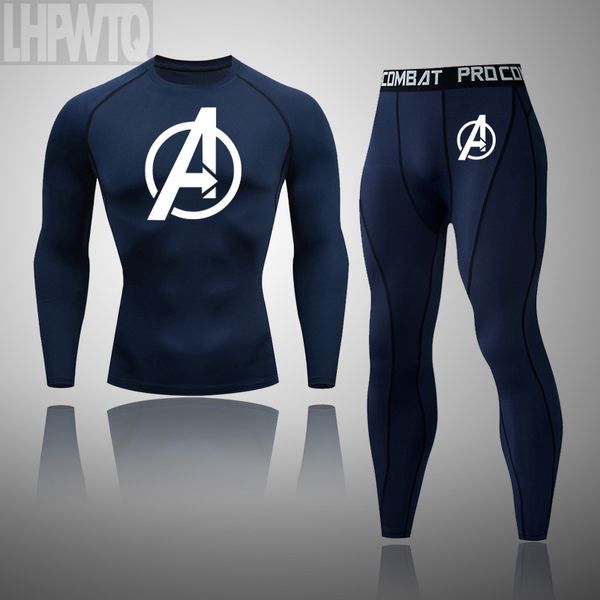 

men running sport compression thermal underwear suits jogging sets gym fitness training the sportswear leggings, Black;blue