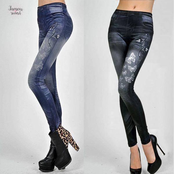 

новые 2019 леггинсы lady женщины star бабочка имитация denim sexy тощий горячие эластичный мягкий поножи тонкий карандаш штаны, Black