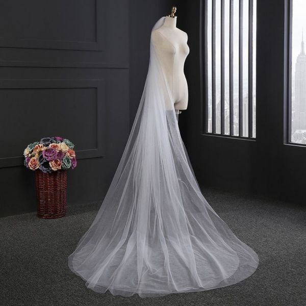

1/2/3 tiers 3m womens cathedral length wedding veil minimalist simple solid color tulle trailing bridal veil with plastic comb