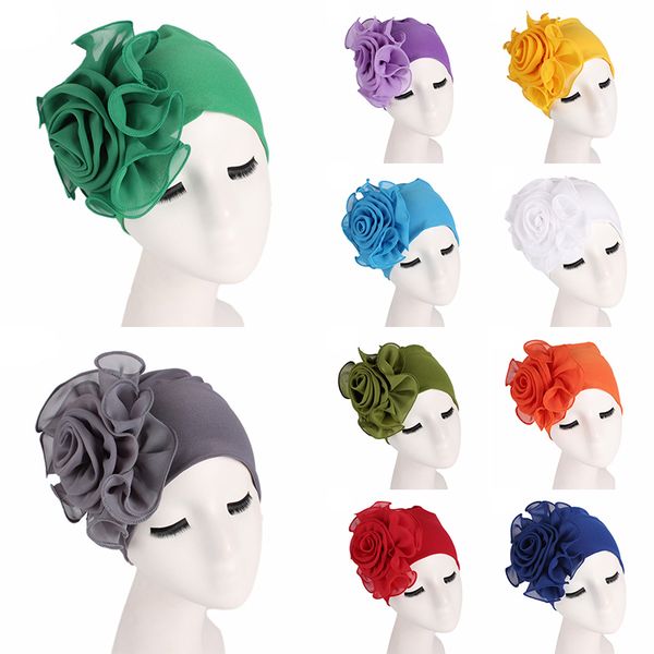 

1pc wedding mujer stretchy hair loss cap african turban turbantes hijab beanies with big flower women boho party cap head wrap