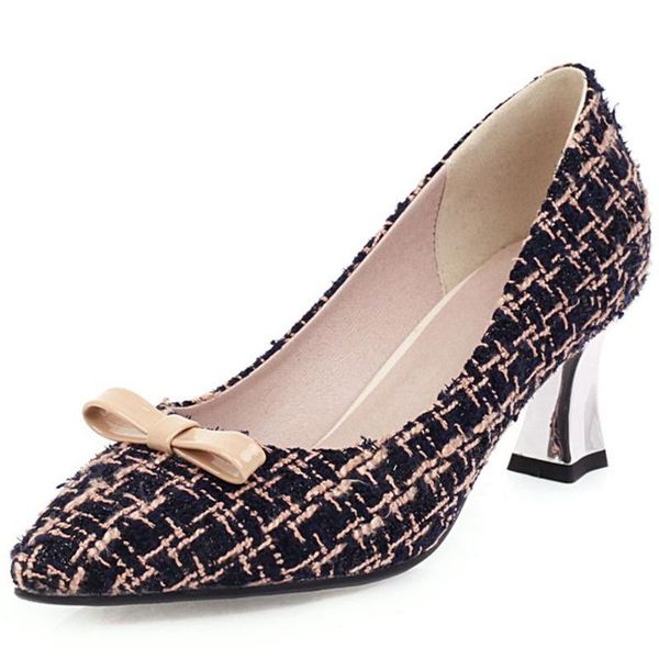 

fanyuan new office lady spring pumps pointed toe butterfly knot cloth pumps women high heel slip on shallow casual shoes woman, Black