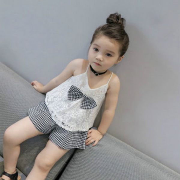 

children designer sets girls brand suits kids luxury + pants piece children fashion plaid print two piece sets sale, White