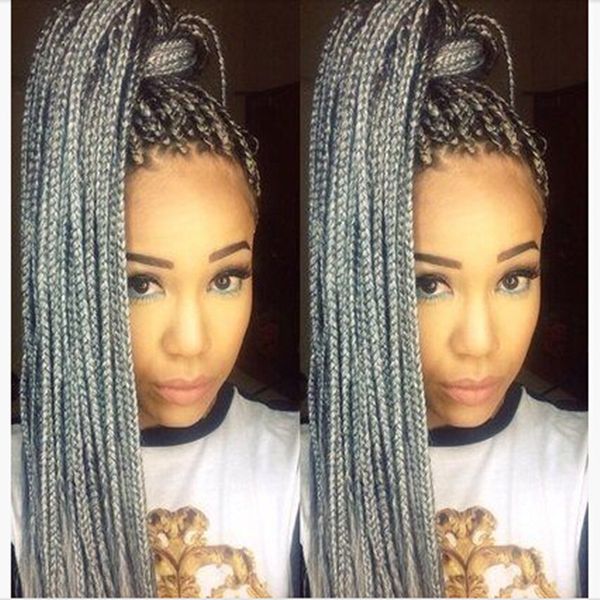 Sexy Two Tone Black To Grey Braided Hair Glueless Synthetic Lace