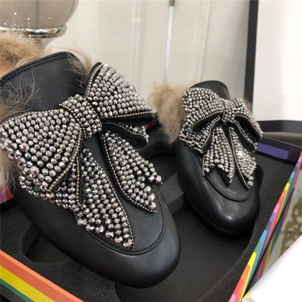 

designer slippers women genuine leather mules flat mules shoes metal chain casual shoes loafers fashion outdoor slippers ladies winter shoes, Black