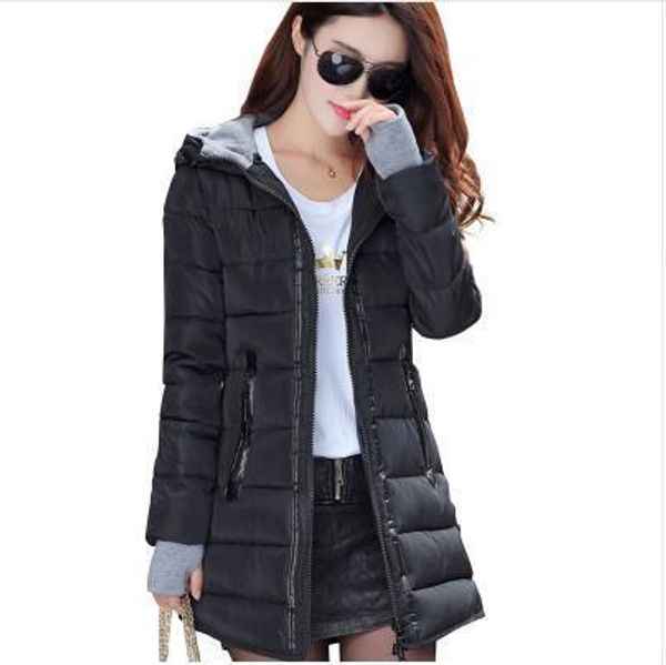 

women winter hooded warm jacket plus size sweet colour cotton coated coat women long park coated jaqueta feminina, Black