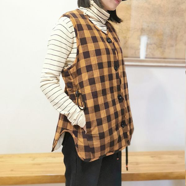

vests women autumn winter plaid cotton thickening cardigan sleeveless loose casual women, Black;white