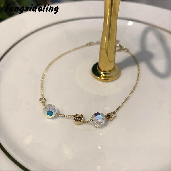 

other bracelets fengxiaoling light style crystal charm 925 sterling silver round bracelet for women fashion party jewelry, Golden;silver
