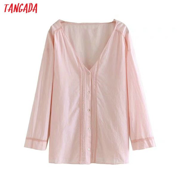 

tangada korean women pink blouse 2019 lace v neck solid sweet short sleeve shirts female chic 4m02, White