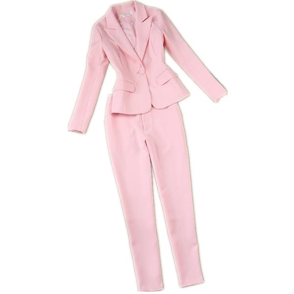 

pink 2 piece set for women blazer jacket & trouser office lady suit, White;black