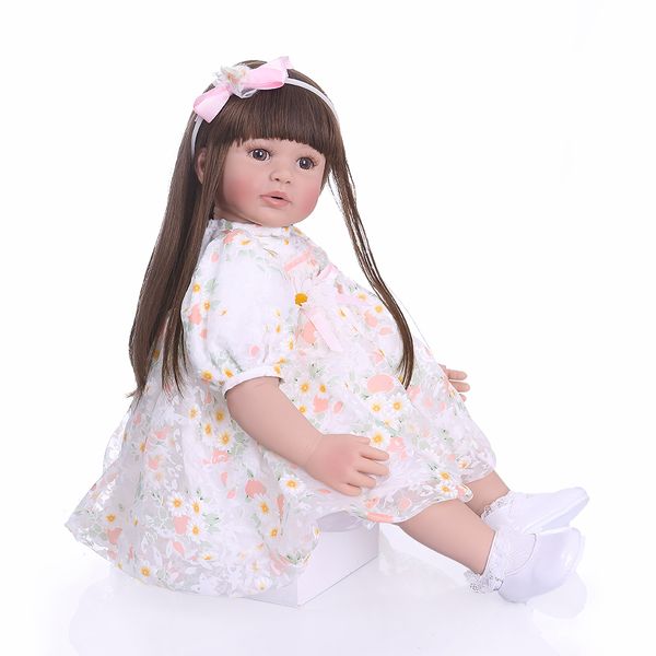 

24inch 60cm reborn toddler girl doll beautiful princess with long brown hair doll toy christmas gift collectible doll