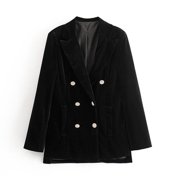 

fandy lokar velvet notched blazers women fashion jewelry double breasted jackets women elegant long sleeve suit female ladies lr, White;black