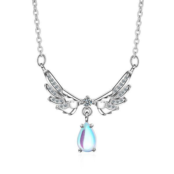 

exquisite angel wings water drop cz pendant necklace elegant women's wedding clavicle chain fashion lady party jewelry girl gift, Silver