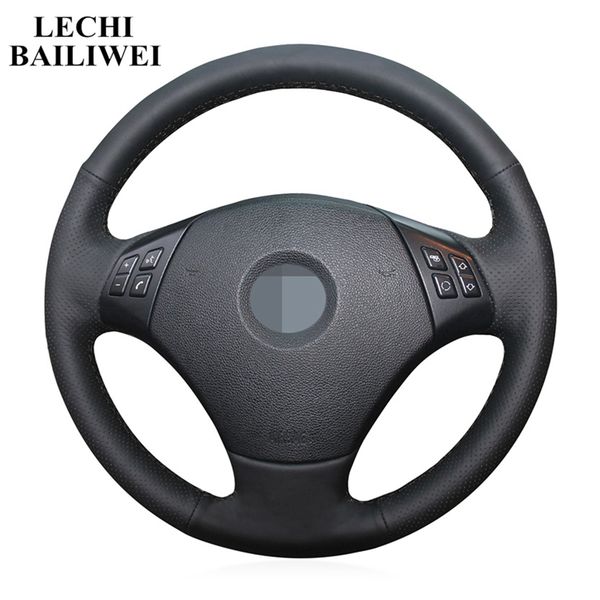 

artificial leather diy black hand-sewing car steering wheel cover for 320d 325i 335i x1 e84 e90 e91(touring) car accessories