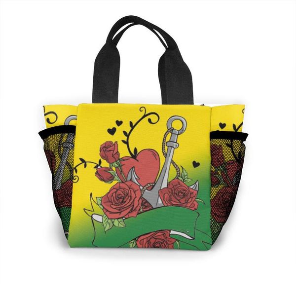 

noisydesigns red rose color portable insulated cooler lunch bag flower design storage tote bags for girls women feminina, Blue;pink