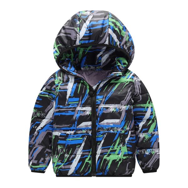 

autumn winter children boys girls printed thick hooded cool coats warm kids outerwear cotton-padded coats baby boy clothes, Blue;gray