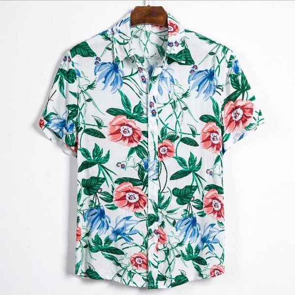 

men's beach casual vacationprint shirts 2020 new fashion summer male lapel single short sleeve breasted, White;black