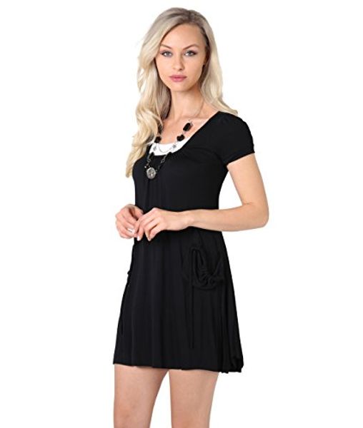 

krisp womens casual solid mini necklace short sleeve twin set dress tunic, Black;gray